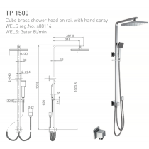 ECT Cube Brass Shower Head on Rail with Hand Spray 